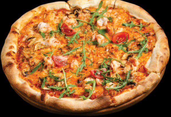 Pizza with Shrimps and Mushrooms
